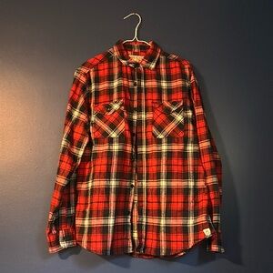 Free Planet Red Flannel Shirt Mens Medium 100% Cotton